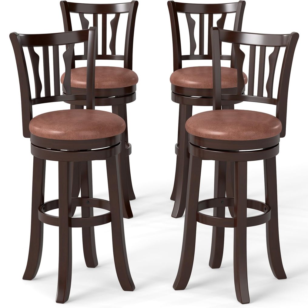 26"/30" Counter Height Stools Set with Backrest & Faux Leather Padded Seat