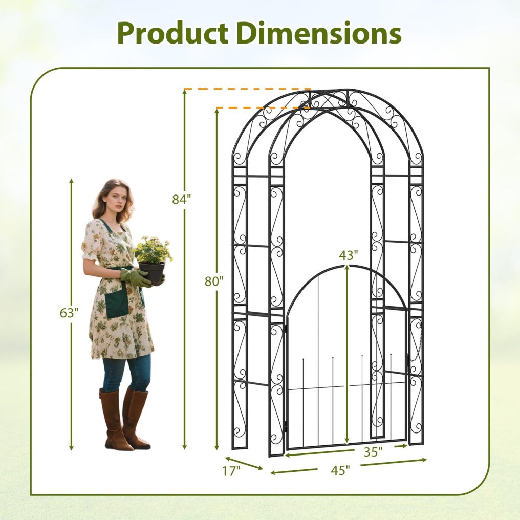 84-Inch Metal Garden Arch for Climbing Plants