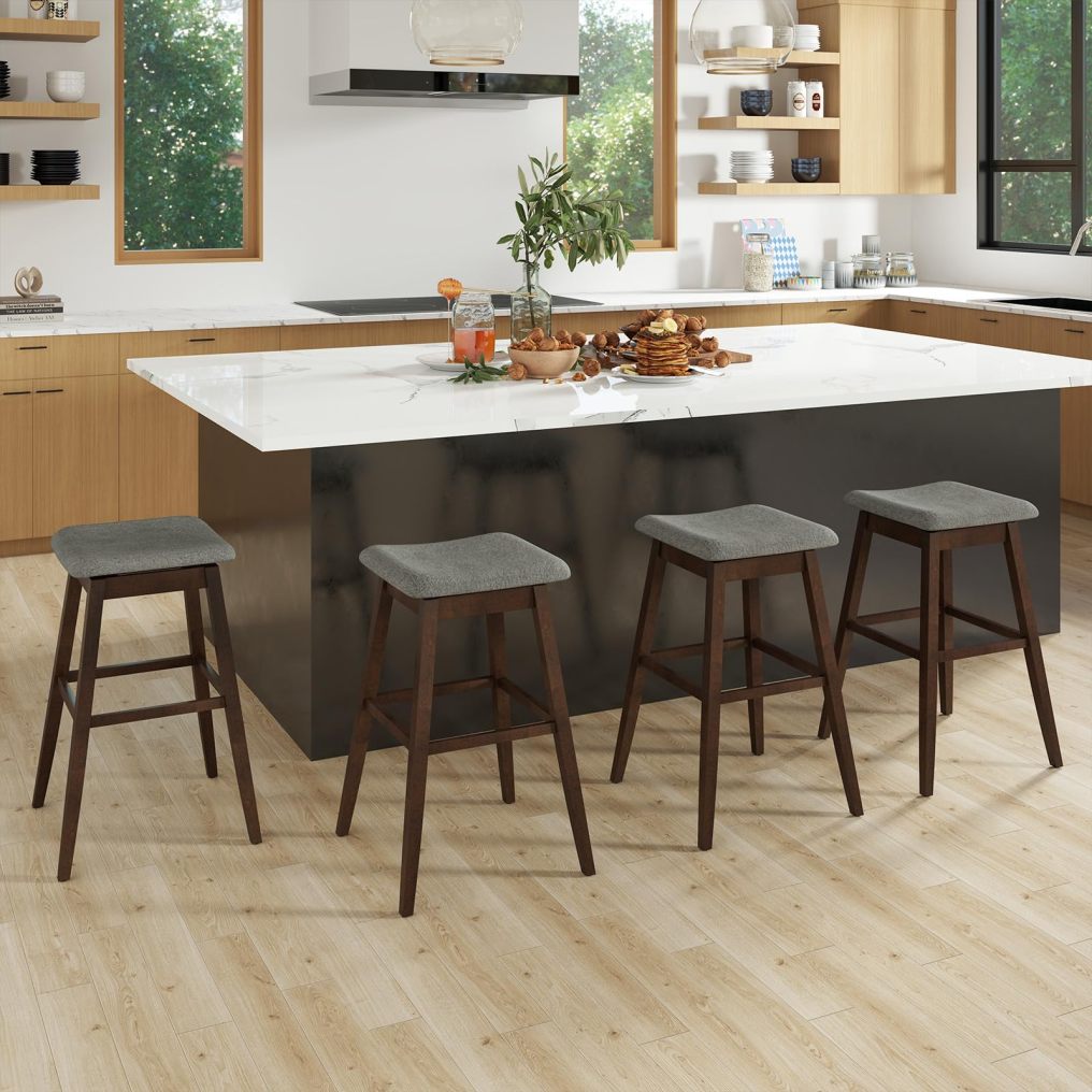 Swivel Bar Stools 30-inch Height Backless Upholstered Chairs with Padded Contoured Seat