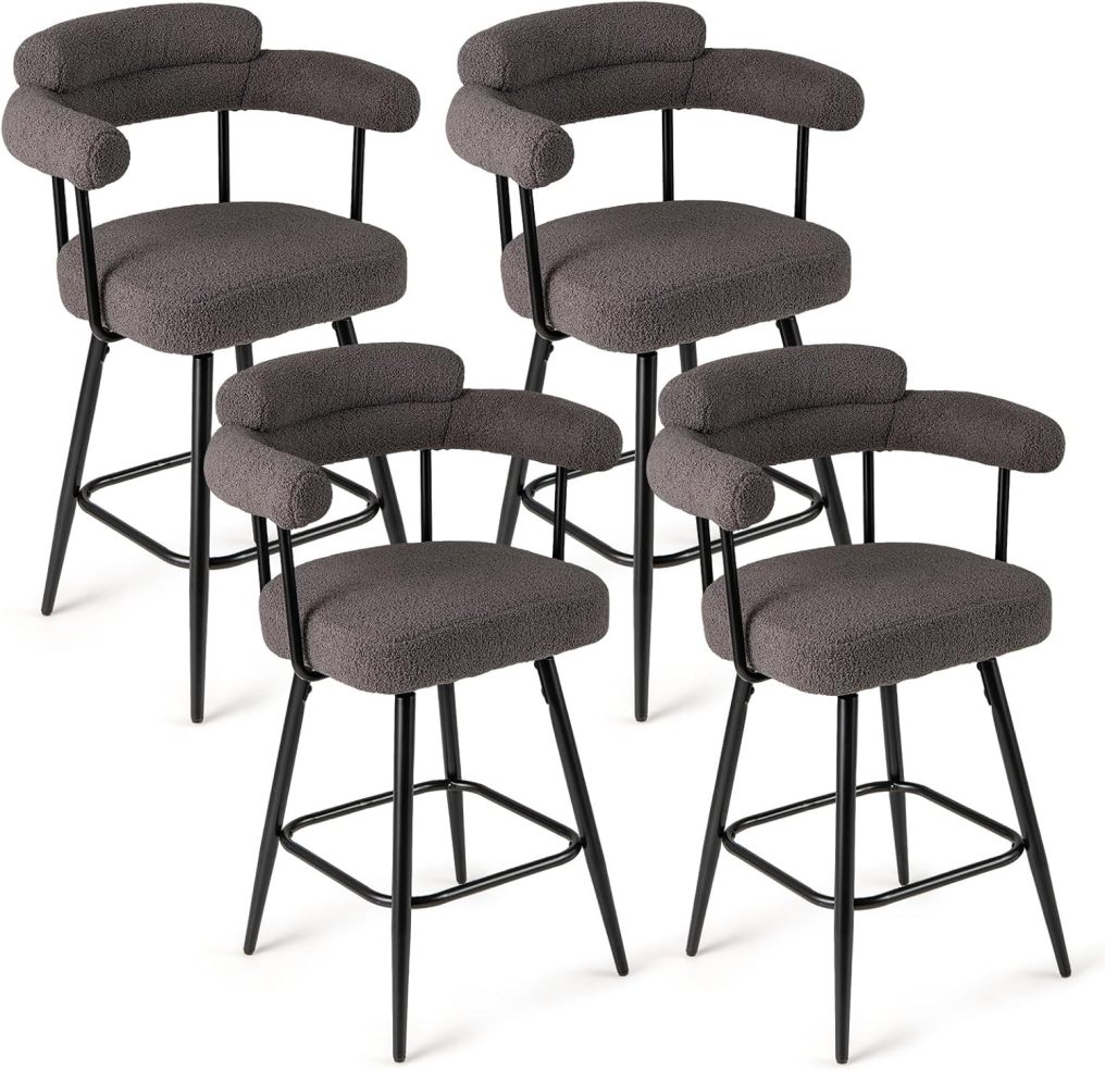 ARLIME 27" Swivel Modern Upholstered Counter Chairs with Boucle Fabric (2/4)