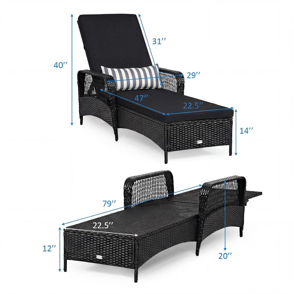 PE Rattan Chaise Lounge Chair | 6 Gear Adjustable Recliner with Armrest & Pillow