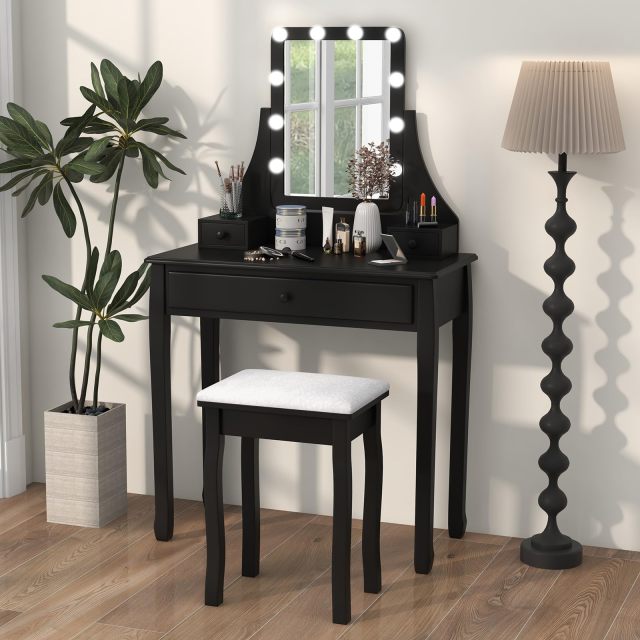 Vanity Desk with Lights 2-in-1 Makeup Table Dressing Table Set with 3 Drawers