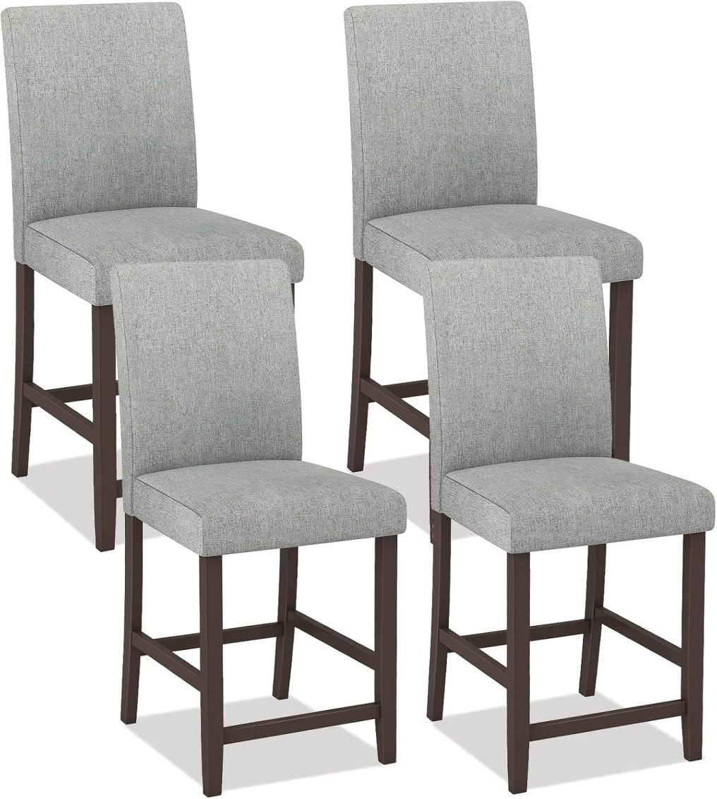 Bar Stools Set of 2/4 Counter Height Bar Stools with Rubber Wood Legs & Ergonomic Back