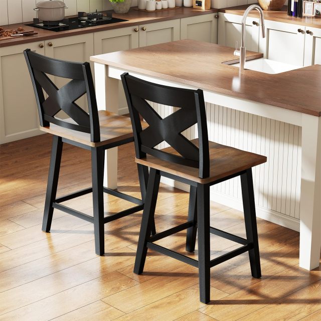 24" Swivel Barstools Set of 2/4 Rubberwood Counter Height Chairs