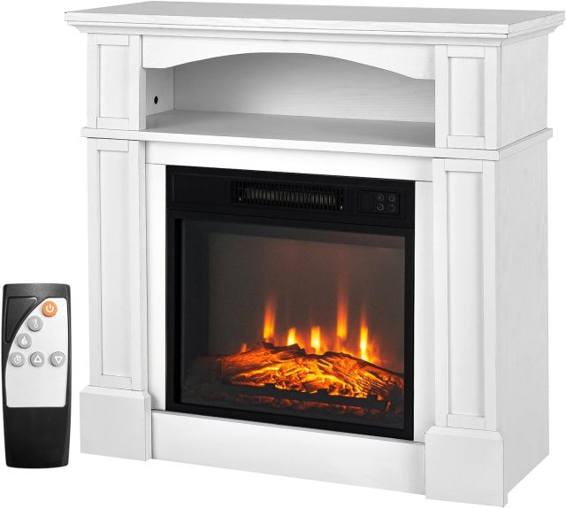 32-inch Electric Fireplace with Mantel, 1400W Adjustable Freestanding Heater with Remote Control