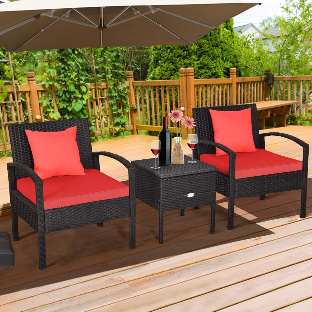 Rattan Patio Furniture Set 3 Pieces Wicker Conversation Set