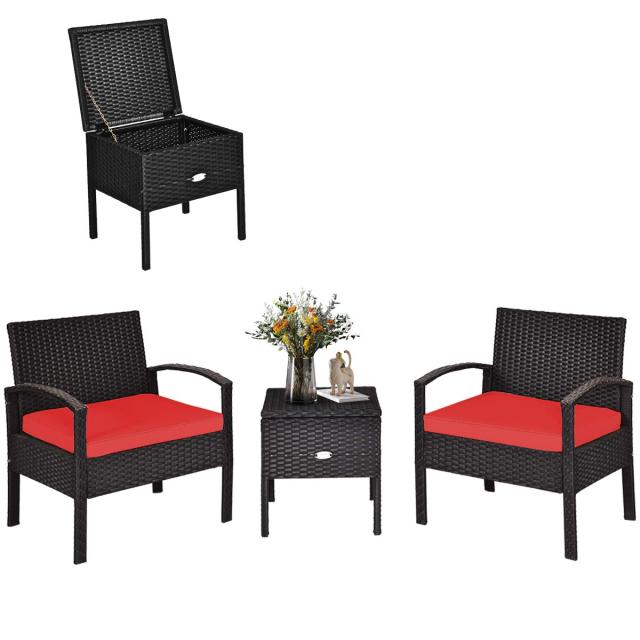 Rattan Patio Furniture Set 3 Pieces Wicker Conversation Set