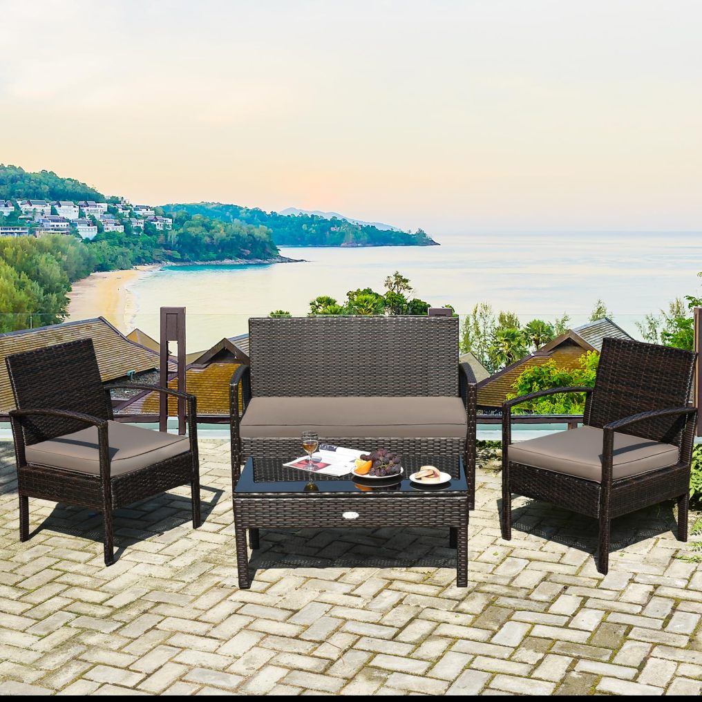 Outdoor Patio Furniture Set 4/8 Pieces Wicker Conversation Set