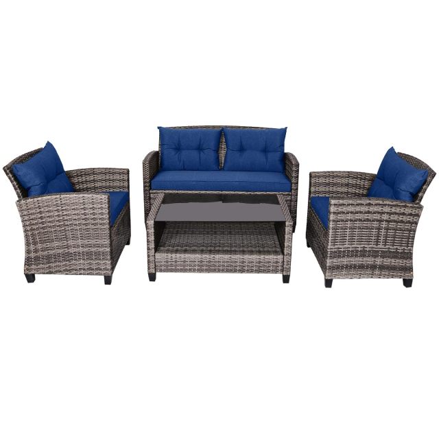 4-Piece Outdoor Sectional Conversation Set for Garden Lawn Backyard