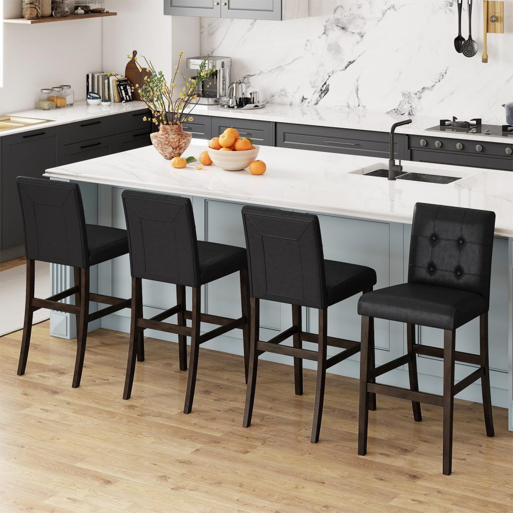 Set of 4 Bar Stools 26‘’ Upholstered Barstool with Back