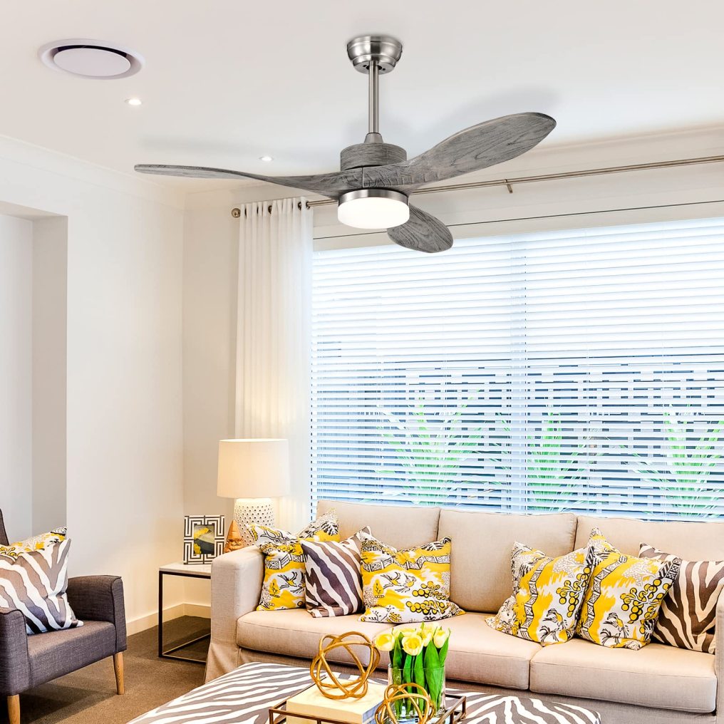 48 Inches Ceiling Fan with LED Light and Remote Control, Reversible Ceiling Fan with 6 Wind Speeds (Nickel)