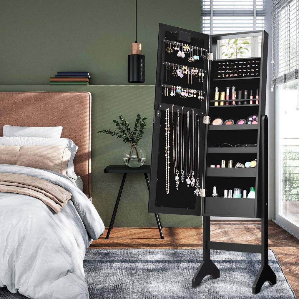 Jewelry Armoire with 18 LED Lights Standing Jewelry Organizer