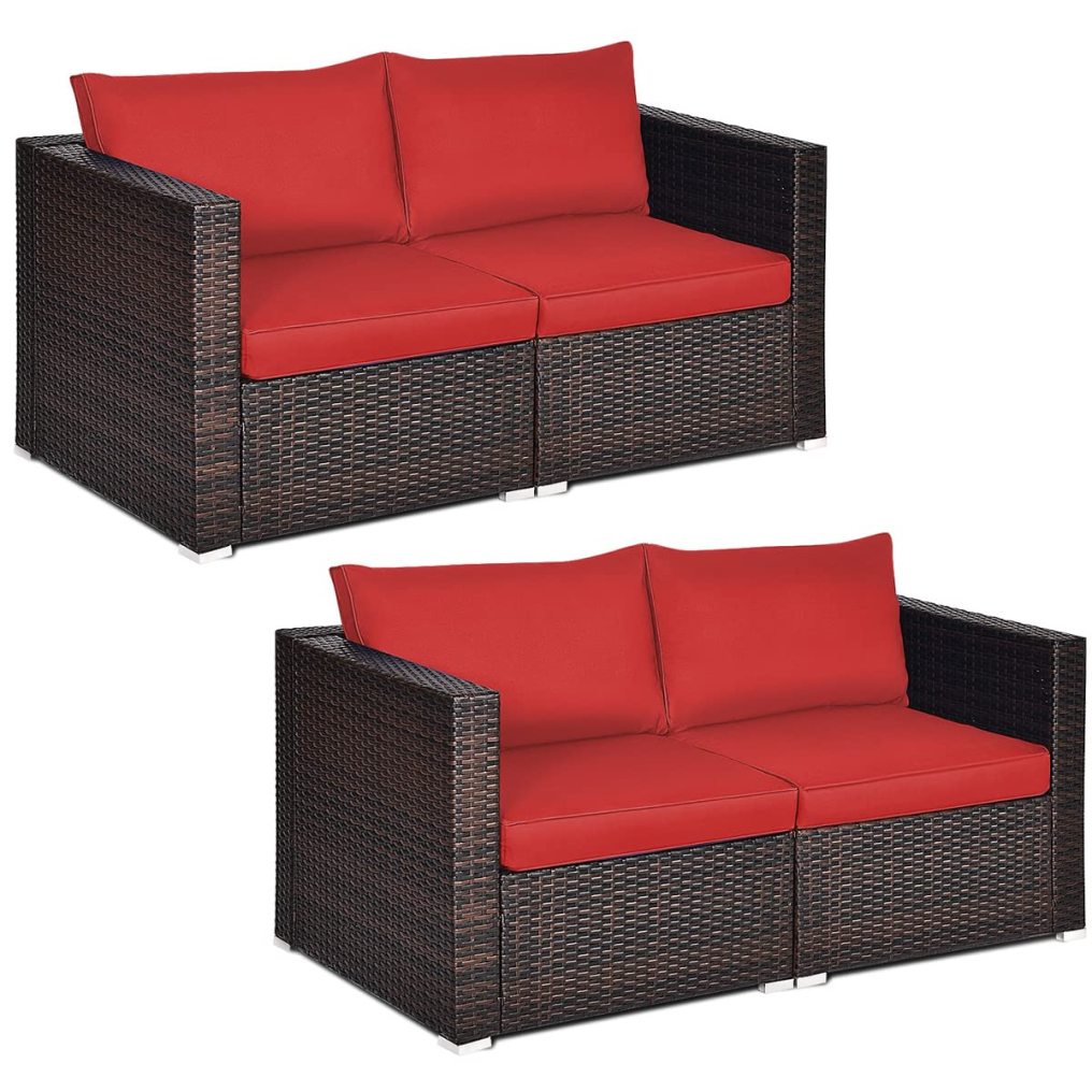 2/4PCS Patio Rattan Corner Sofa Sectional Furniture Conversation Set