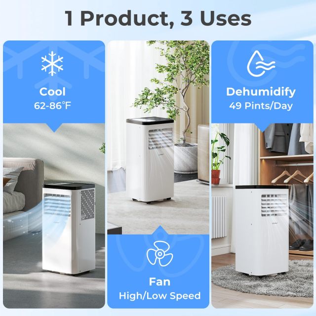 10000 BTU Portable Air Conditioner 3 in 1 Floor AC Unit Fan and Dehumidifier for Room