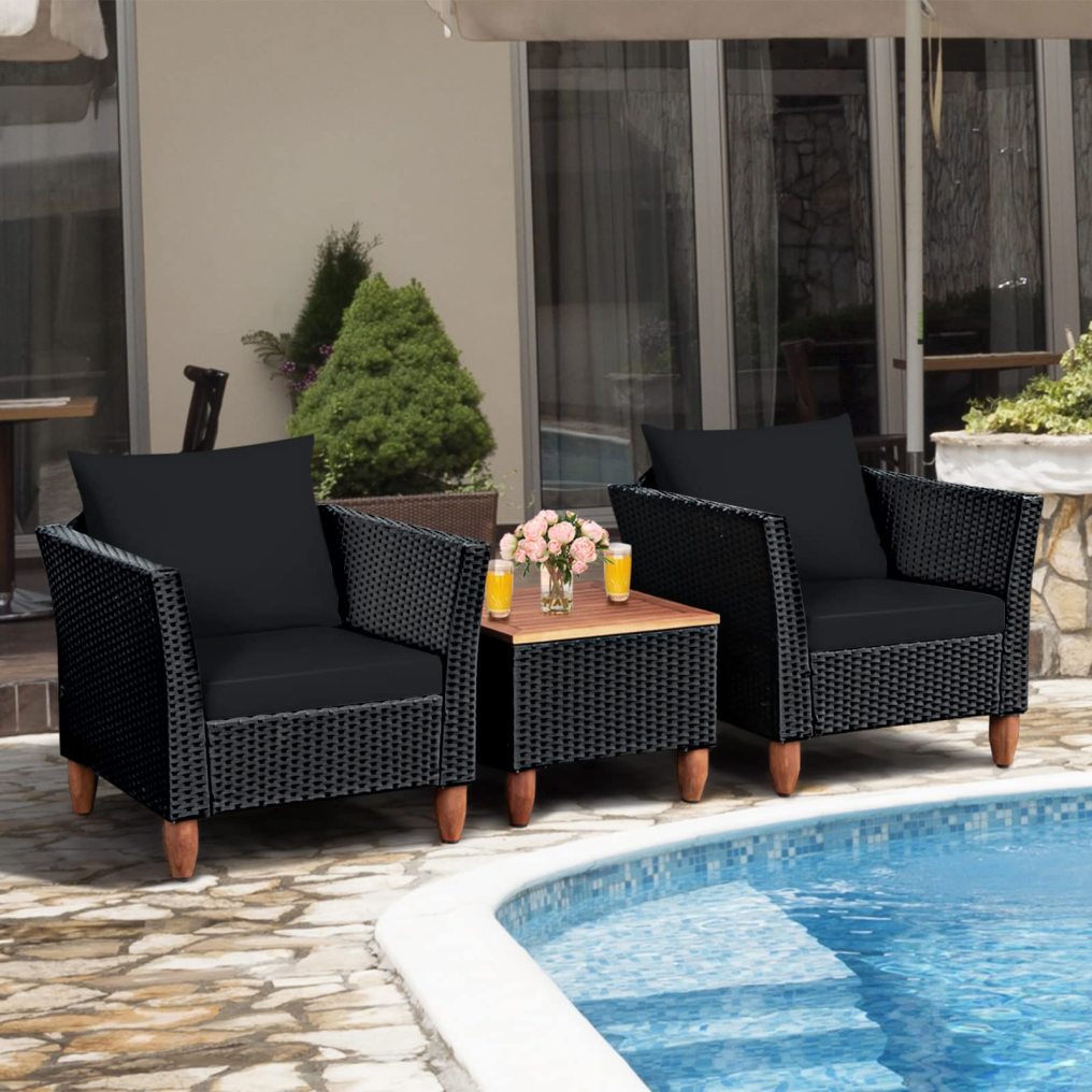 3 Pieces Patio Rattan Furniture Set Outdoor Wicker Conversation Chairs Set