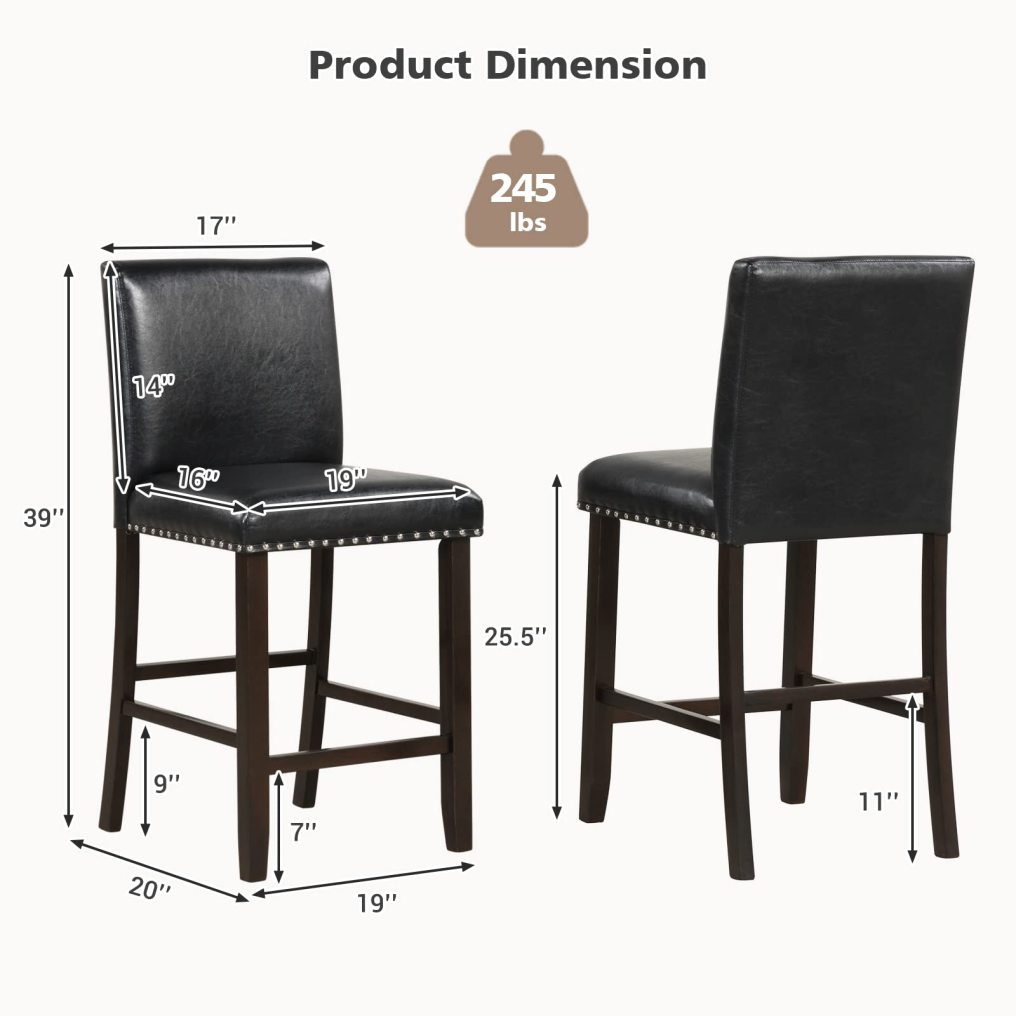 Bar Stools 25.5” PVC Leather Armless Counter Height Chair with Back