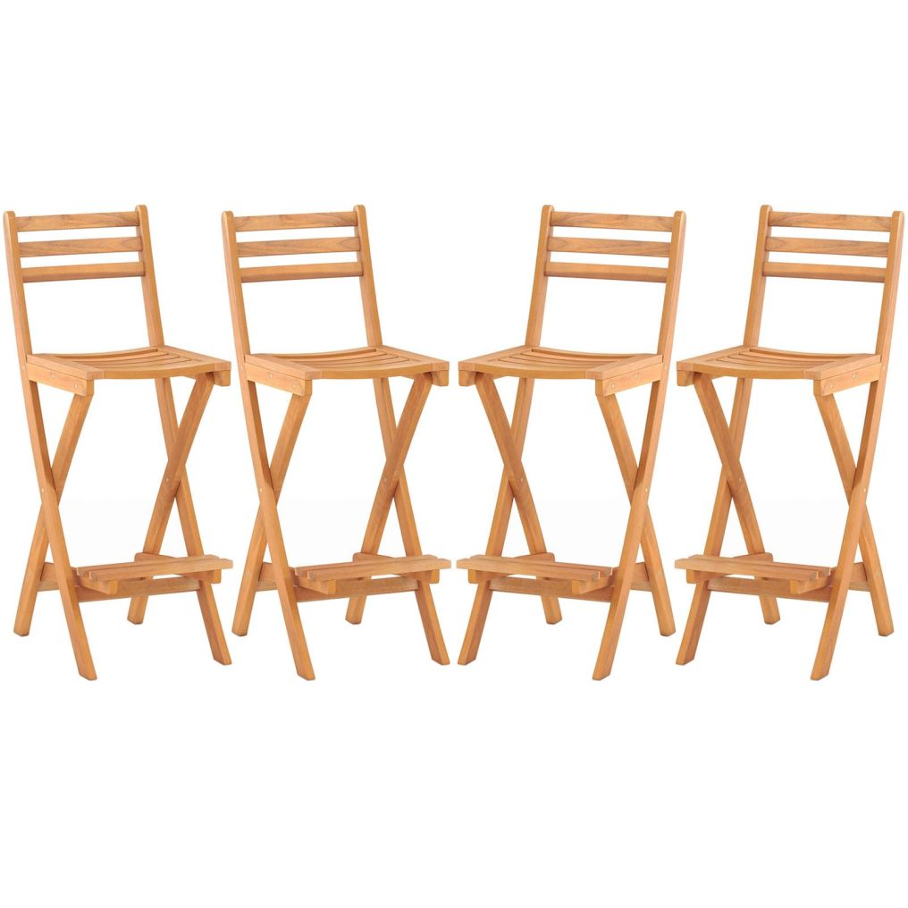 Acacia Wood High Top Chairs with Slatted Backrest