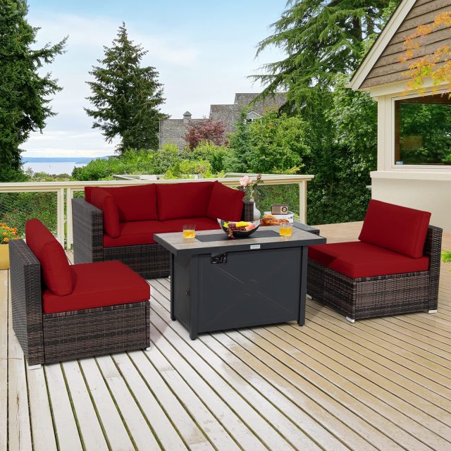 6 Piece Patio Furniture Set with 42'' Fire Pit Table  for Backyard