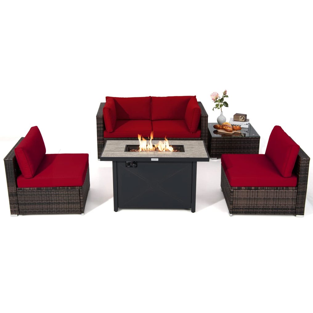 6 Piece Patio Furniture Set with 42'' Fire Pit Table  for Backyard