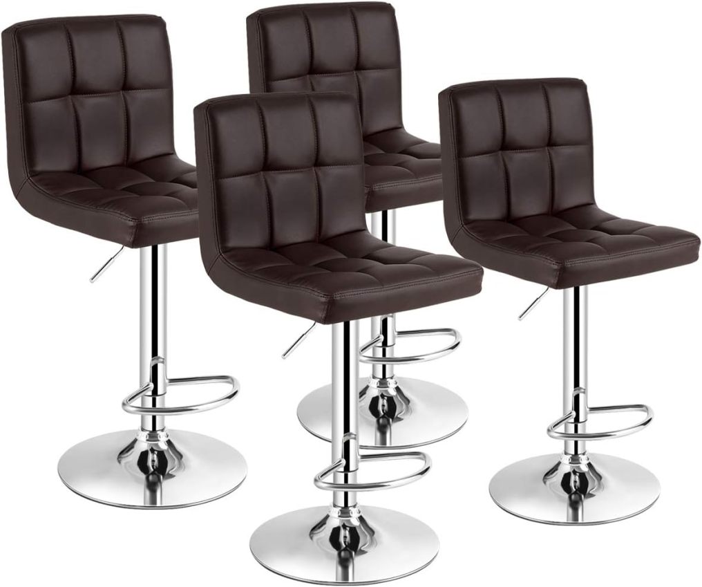 Modern Swivel Adjustable Height PU Leather Barstools with Back
