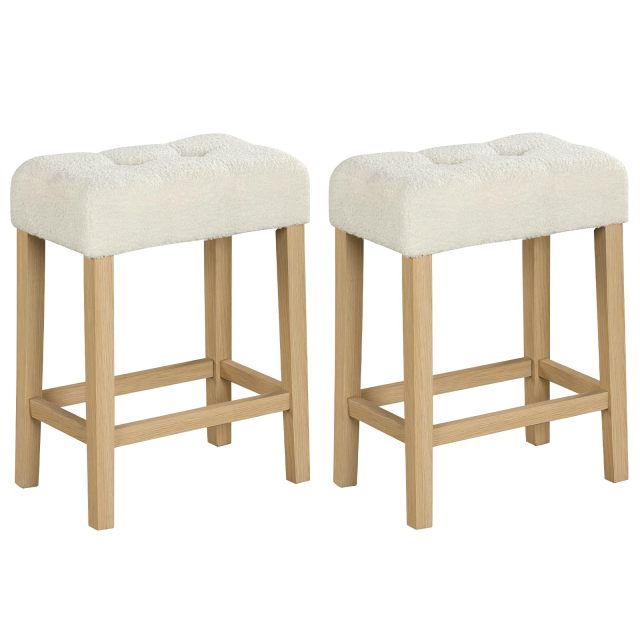 Counter Height Bar Stools Set Modern Sherpa Fabric Counter Stools with Rubber Wood Legs
