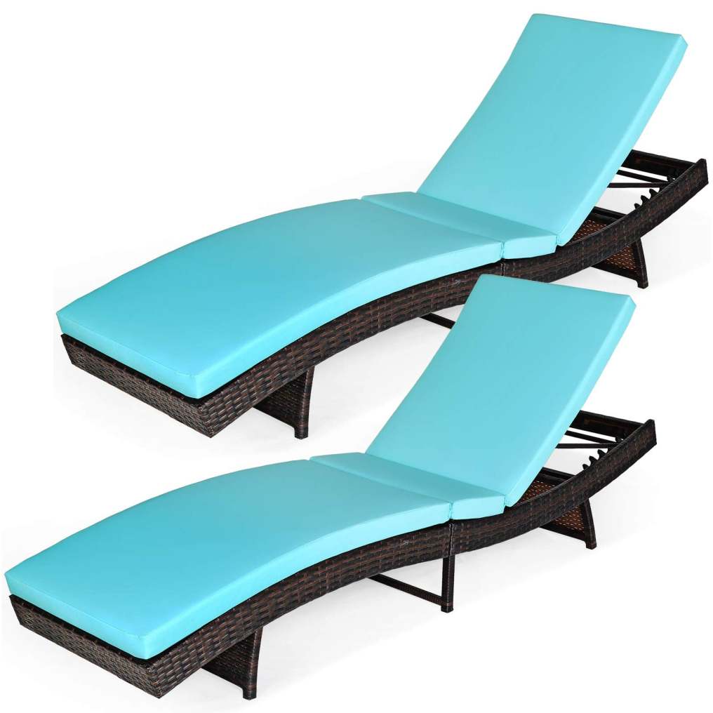 Patio PE Rattan Lounge Chair with 5 Gear Adjustable Backrest & Soft Cushion for Deck