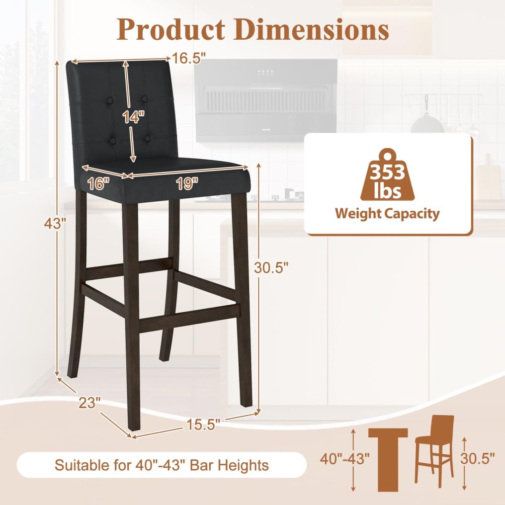 Set of 2/4 Bar Stools 30.5‘’ Upholstered Barstool with Back