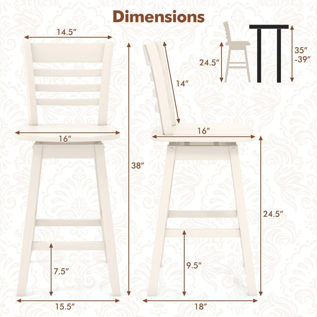 Bar Stools Set of 2/4 24.5 Inch Swivel Counter Height Bar Chairs