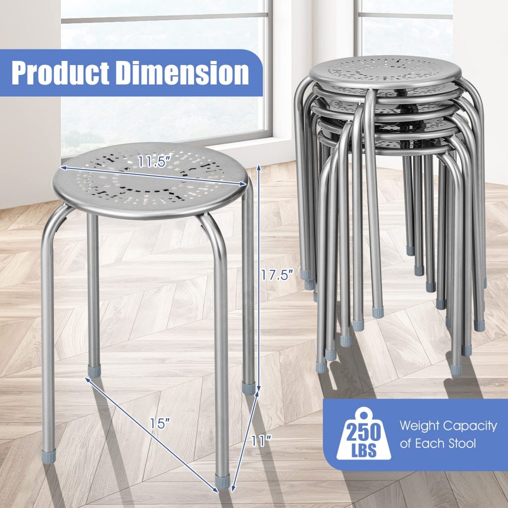6-Pack Steel Stack Stools 17.5-Inch Height Portable Stackable Backless School Stools