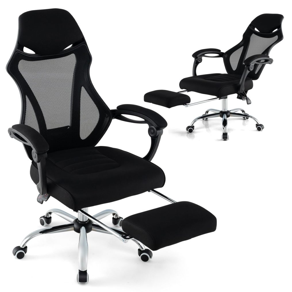 Office Chair with Footrest Stepless Reclining Mesh Computer Desk Chair