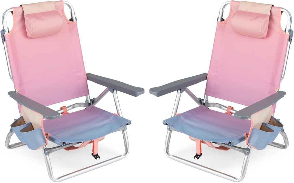 Portable Folding Backpack Beach Chairs Set of 2 with 5-Position Backrest
