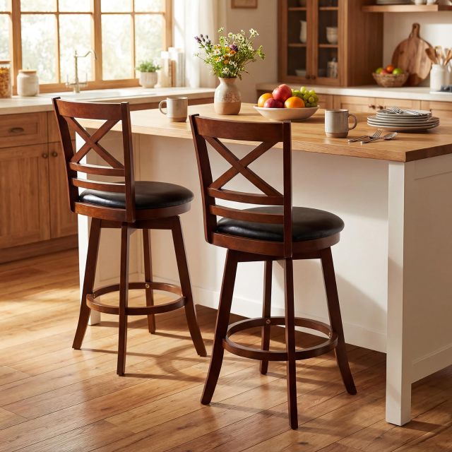 30.5”/25'' Barstools Set of 2/4 Wood High Top Seats with Footrest for Dining Room