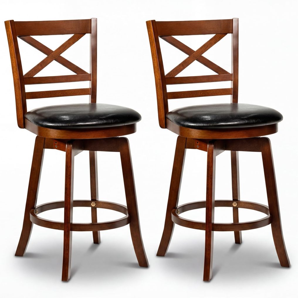 30.5”/25'' Barstools Set of 2/4 Wood High Top Seats with Footrest for Dining Room
