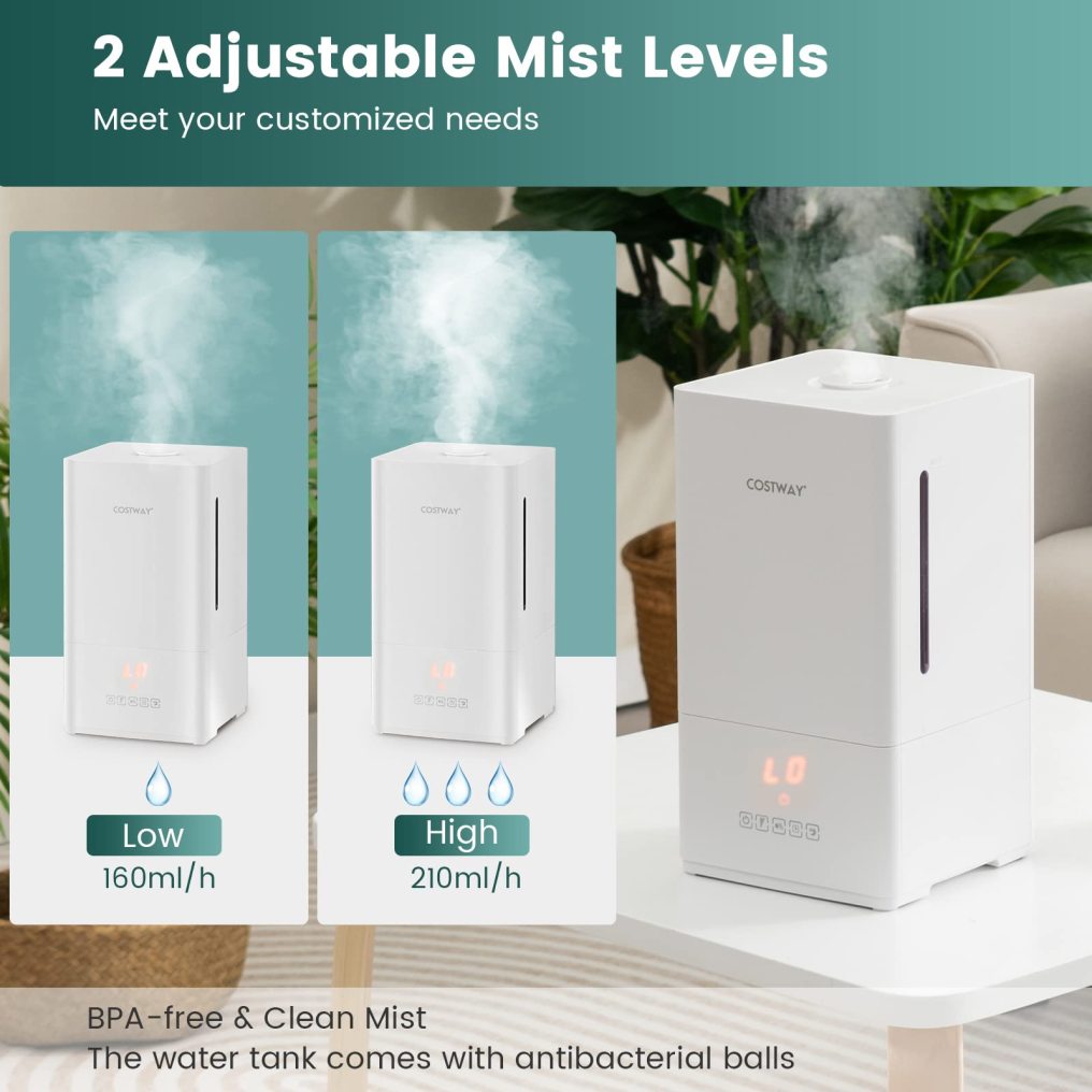 Humidifiers for Bedroom, 4L Ultrasonic Humidifier with Essential Oil Diffuser, 2 Mist Levels