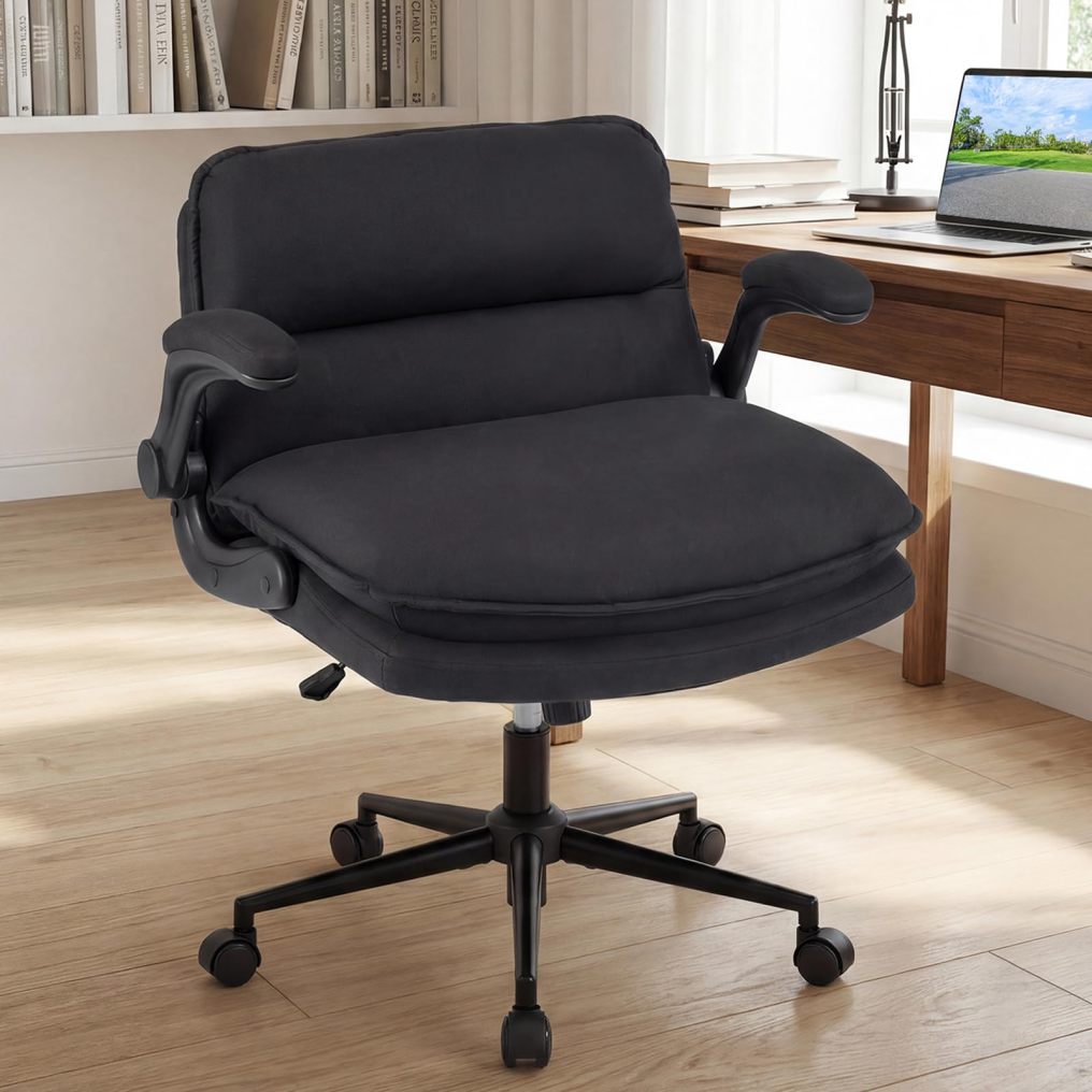 Cross Legged Office Chair Wide Seat Faux Leather Vanity Desk Chairs