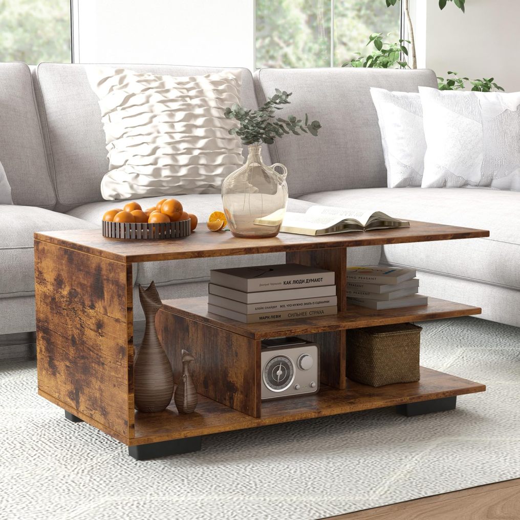 Geometric Coffee Table with Storage Shelves
