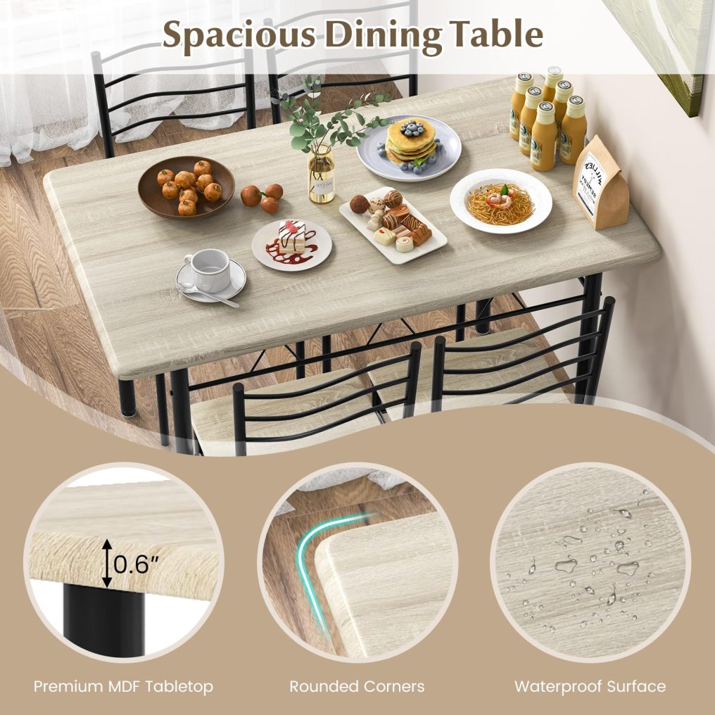 5 Piece Metal Rectangular Dinette Set w/Non-Slip Pad
