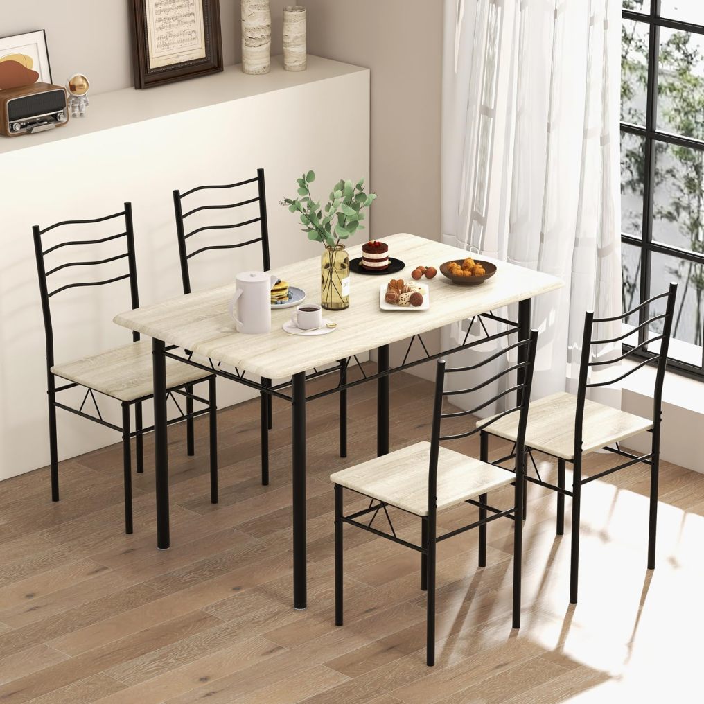 5 Piece Metal Rectangular Dinette Set w/Non-Slip Pad