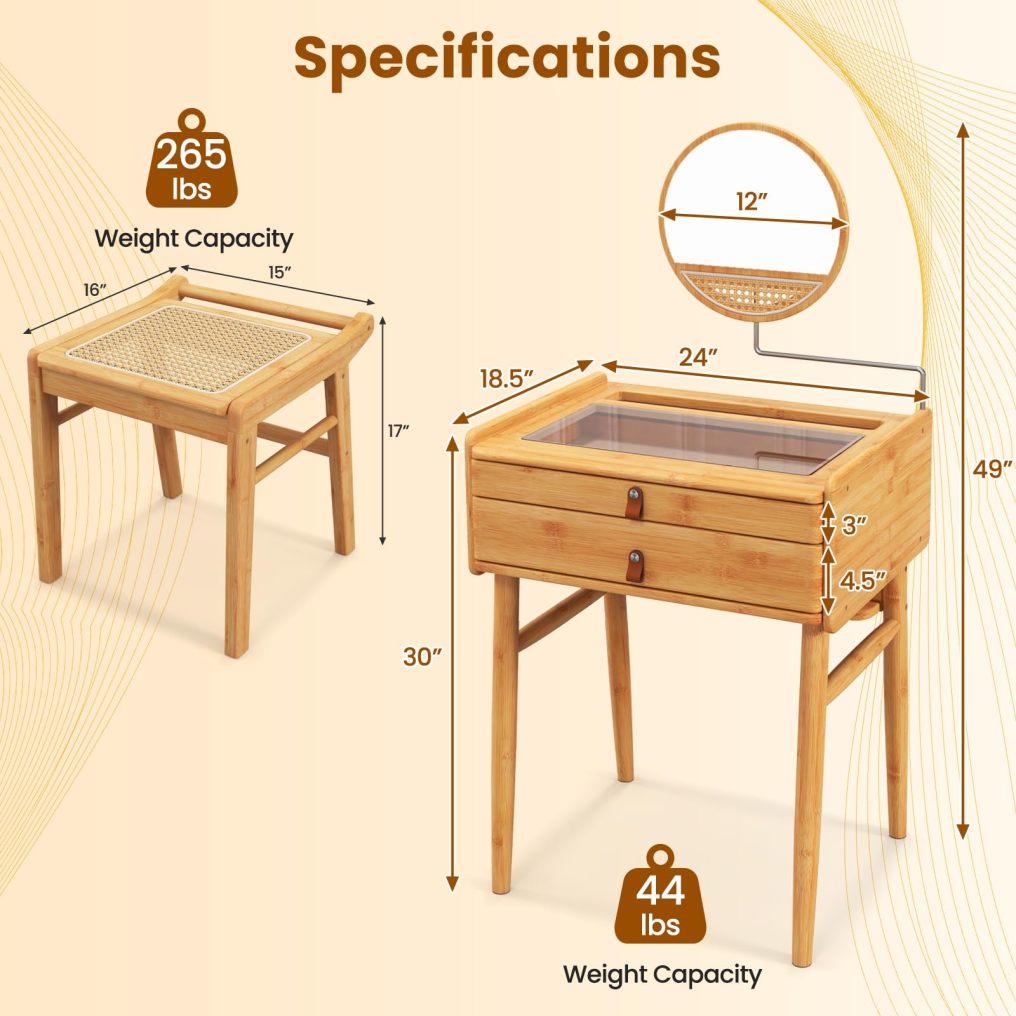 Vanity Desk with Mirror and Stool for Adult and Teens