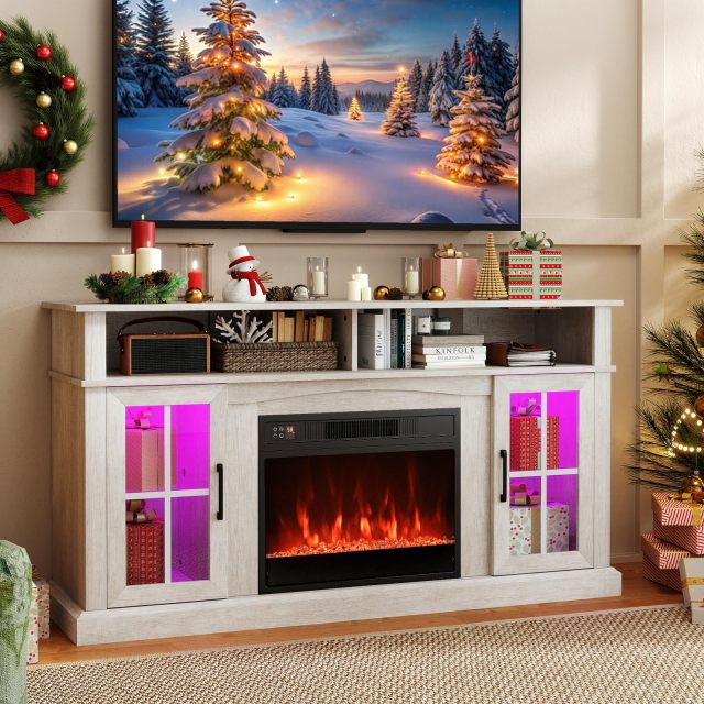 Electric Fireplace TV Stand for TVs Up to 65 Inches with LED Lights