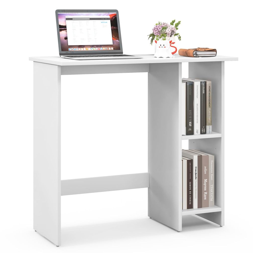 31.5” Space Saving White Writing Desk Modern Home Office Computer Workstation with Adjustable Shelf