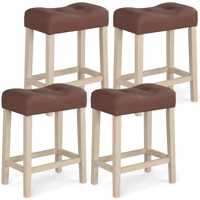 Wooden Saddle Stools Set of 4 with Solid Rubber Wood Legs