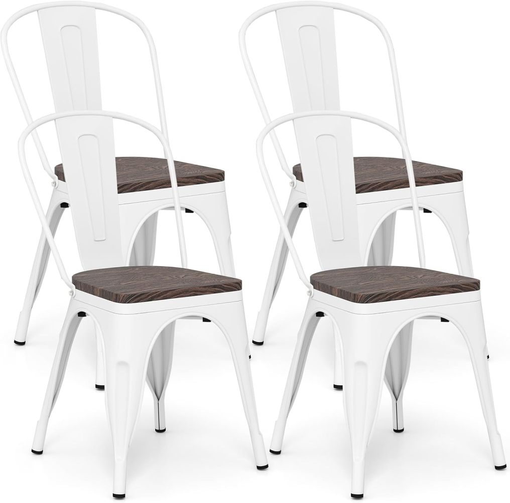 Tolix Style Dining Chairs Industrial Metal Stackable Cafe Side Chair w/Wood Seat