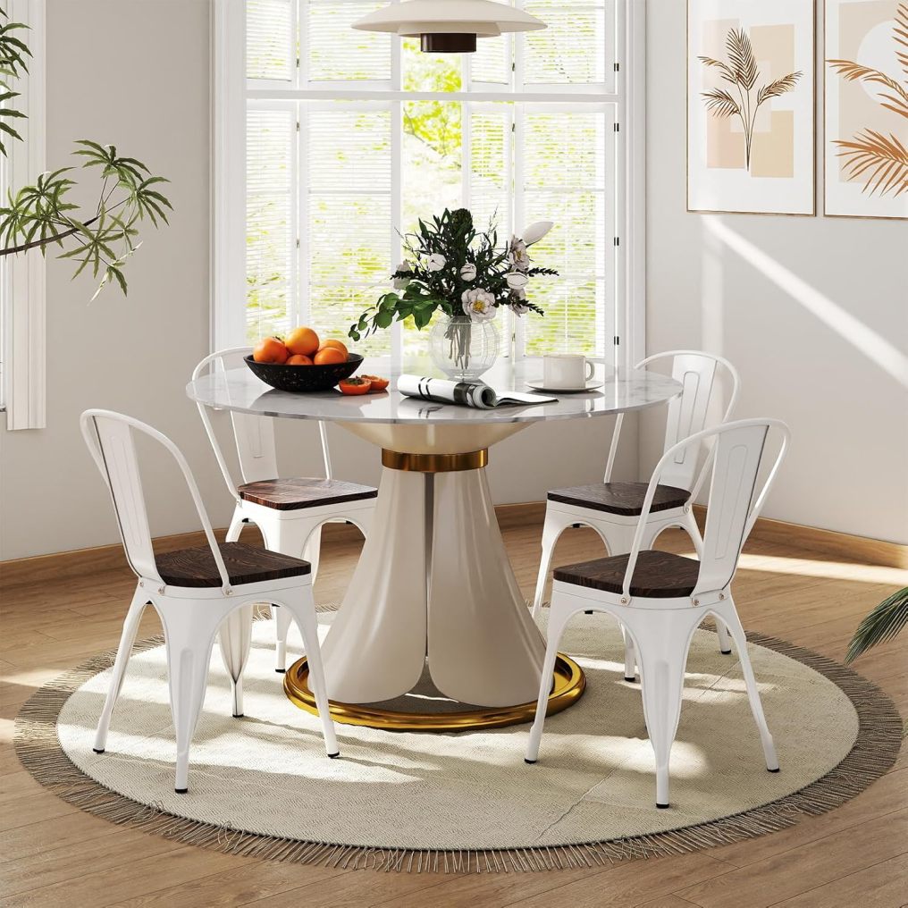 Tolix Style Dining Chairs Industrial Metal Stackable Cafe Side Chair w/Wood Seat