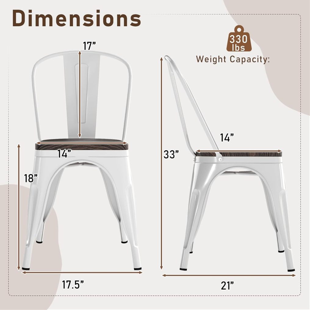 Tolix Style Dining Chairs Industrial Metal Stackable Cafe Side Chair w/Wood Seat