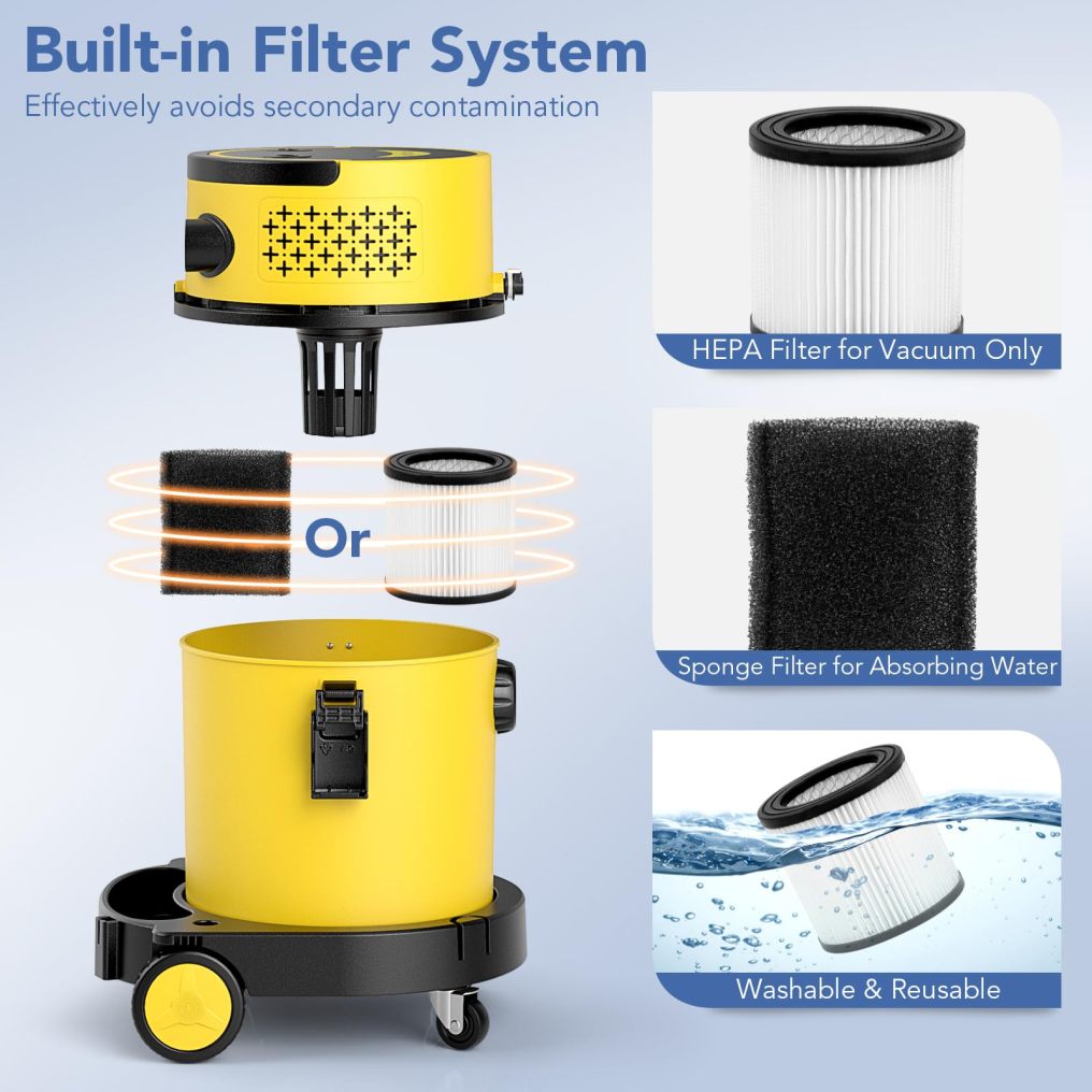 Wet Dry Vacuum Cleaner 4-in-1 Portable Carpet & Upholstery Cleaner Machine with 5.5 Peak HP & 17 KPA Max Suction