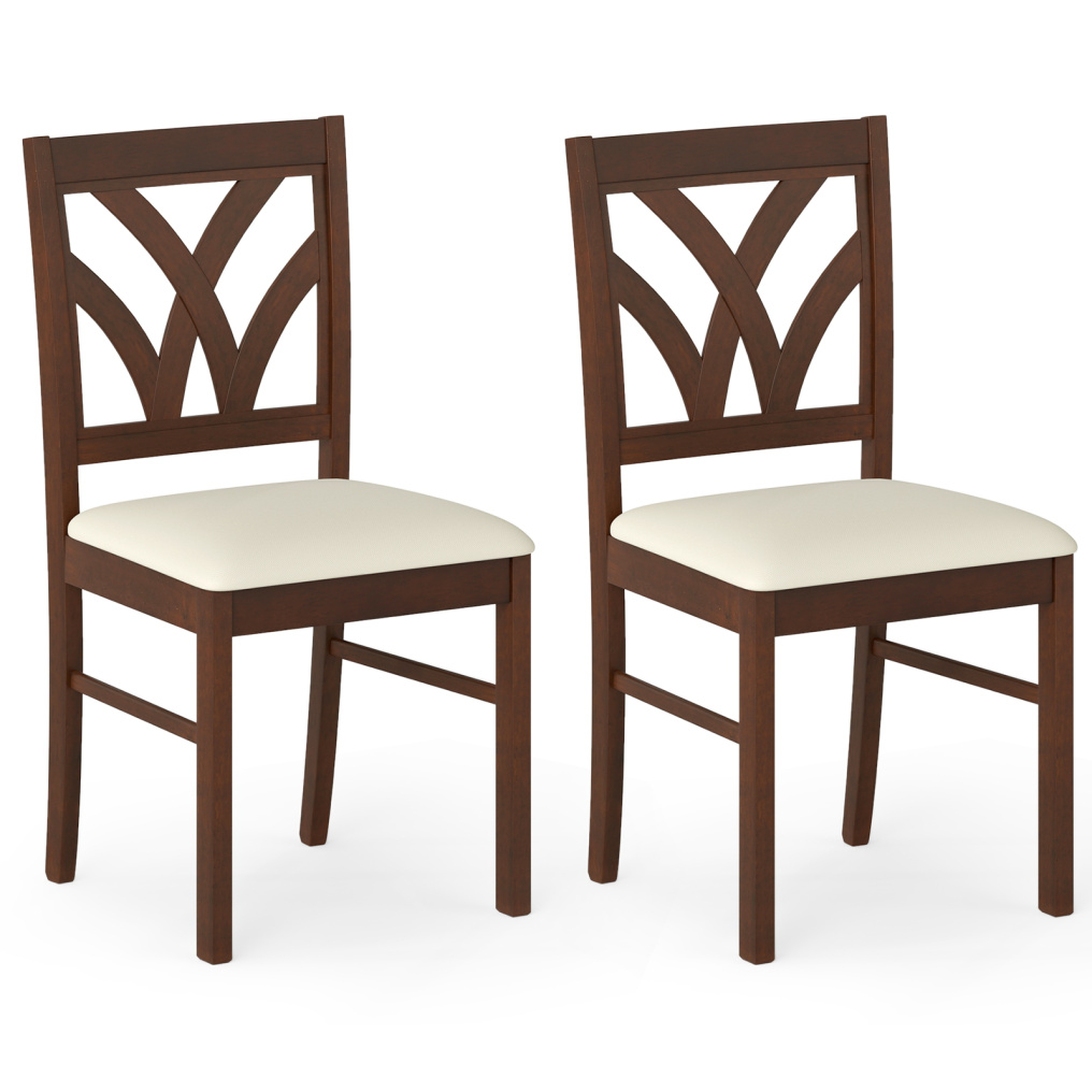 Set of 2 Wooden Dining Chairs Upholstered with Hollowed Backrest and Soft Padded Seat-Oak