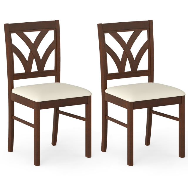 Set of 2/4 Wooden Dining Chairs Upholstered with Hollowed Backrest and Soft Padded Seat