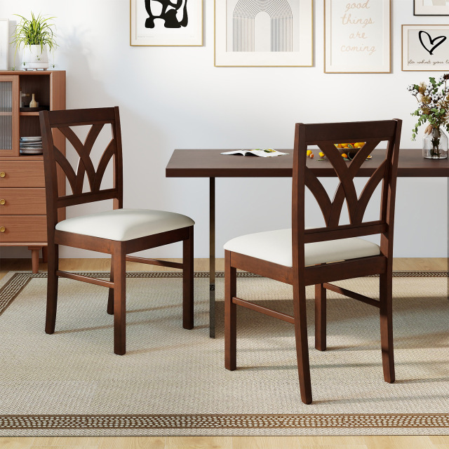 Set of 2/4 Wooden Dining Chairs Upholstered with Hollowed Backrest and Soft Padded Seat