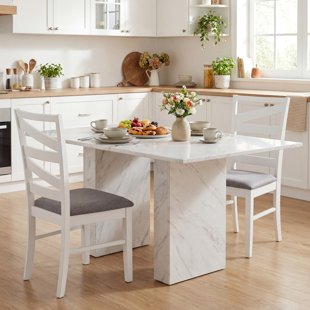 Dining Chairs Set of 2 with Backrests and Rubber Wood Frames-White
